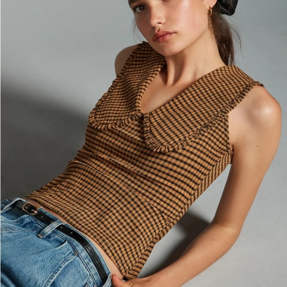 Maeve Round-Collar Gingham Top
